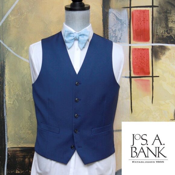 NWT Jos A Bank 1905 Size M Suit Separate Vest 100% Wool Bright Blue C080660 - Picture 2 of 4